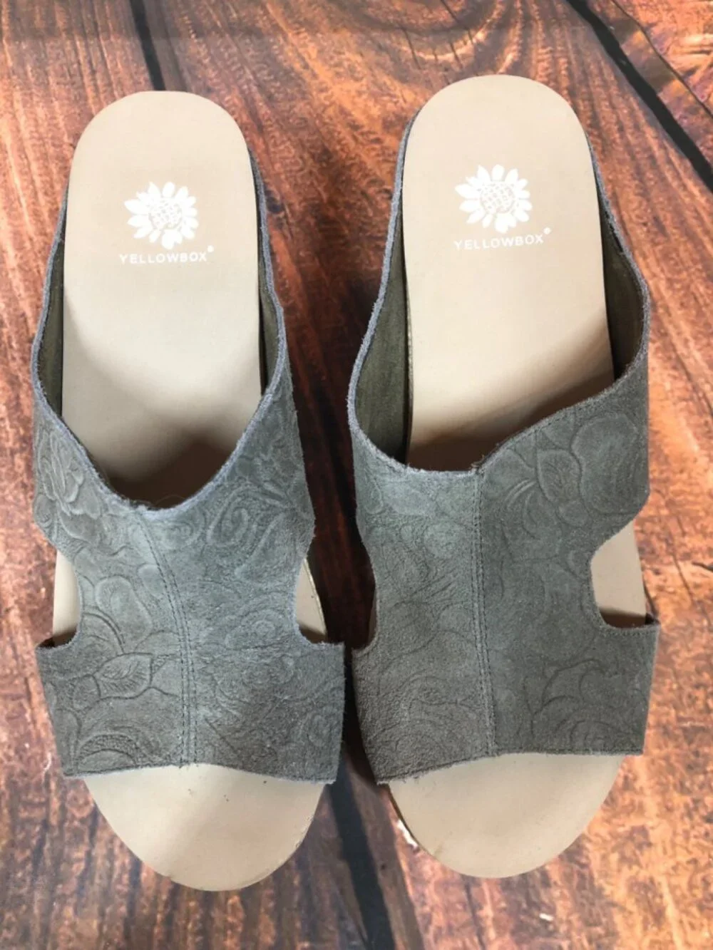 YellowBox Basia Sage Floral Embossed Wedge Sandals Womens 9.5 (s5p) - Picture 9 of 11